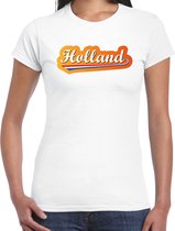 Wit t-shirt Holland / Nederland supporter Holland met Nederlandse wimpel EK/ WK voor dames S