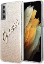 GUESS Glitter Vintage Backcase Hoesje Samsung Galaxy S21 - Goud