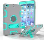 Voor iPad Mini 5/4 schokbestendige pc + siliconen beschermhoes, met houder (grijs mintgroen)