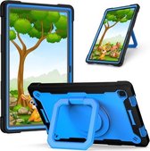 Voor Samsung Galaxy Tab A7 10.4 (2020) T500 / T505 Contrastkleur Schokbestendig Robot Siliconen + PC Case met Polsbandhouder (Zwart + Blauw)