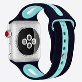 Voor Apple Watch Series 6 & SE & 5 & 4 44 mm / 3 & 2 & 1 42 mm Tweekleurige siliconen open horlogeband (marineblauw + groenblauw)