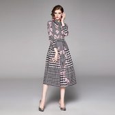 Retro jurk met lange mouwen en print in de taille (kleur: roze, maat: S)-Roze