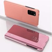 Voor Samsung Galaxy S21 Ultra 5G vergulde spiegel horizontale flip lederen tas met houder (rose goud)