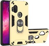 Voor Motorola One Hyper 2 in 1 Armor Series PC + TPU beschermhoes met ringhouder (goud)