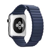 Voor Apple Watch 42 mm lus magnetische sluiting sluiting PU lederen horlogeband (donkerblauw)