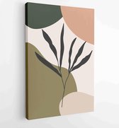 Earth tone background foliage line art drawing with abstract shape 2 - Moderne schilderijen – Vertical – 1928942366 - 80*60 Vertical