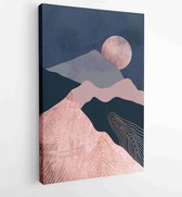 Gold mountain background vector. Mid century landscape art with sun and moon, Sea and Ocean 1 - Moderne schilderijen – Vertical – 1922734949 - 50*40 Vertical