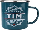 Mok - Top vent - Tim - Geëmailleerd - Gevuld met een verpakte toffeemix - In cadeauverpakking