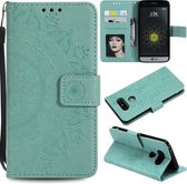 Voor LG K50 / Q60 Totem Bloem Reliëf Horizontale Flip TPU + PU lederen tas met houder & kaartsleuven & portemonnee (groen)