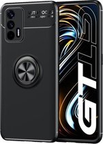 Voor OPPO Realme GT 5G metalen ringhouder 360 graden roterende TPU-hoes (zwart + zwart)