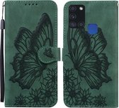 Voor Samsung Galaxy A21s Retro Skin Feel Butterflies Embossing Horizontale Flip Leather Case met houder & kaartsleuven & portemonnee (groen)