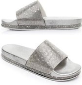 Strass Dames Slippers Bling Strand Slippers, Maat: 39 (Zilver)