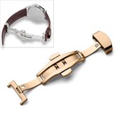 Bekijk lederen polsband vlindergesp 316 roestvrijstalen dubbele klik, maat: 20 mm (roségoud)
