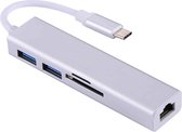 USB-C naar Gigabit Ethernet RJ45 & 2 x USB 3.0 & SD & Micro SD Card Reader HUB - Zilver