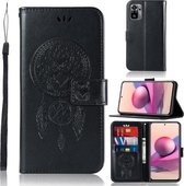 Voor Xiaomi Redmi Note 10S Windgong Uil Embossing Patroon Horizontale Flip Leren Case met Houder & Kaartsleuven & Portemonnee (Zwart)