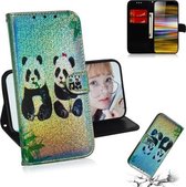 Voor Sony Xperia 10 Plus Gekleurd tekeningpatroon Kleurrijke magnetische gesp Horizontale flip PU lederen tas met houder & kaartsleuven & portemonnee & lanyard (twee panda's)