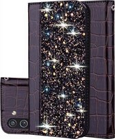 Voor Samsung Galaxy M11 Krokodil Textuur Glitter Pailletten Magnetische Aantrekkelijkheid Horizontale Flip Leren Case met Beugel & Kaartsleuven & Riem (donkerbruin)