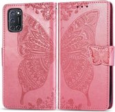 Voor OPPO A92 & A72 & A52 Butterfly Love Flowers Embossing Horizontale Flip Leather Case, met houder & kaartsleuven & portemonnee & lanyard (roze)