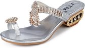 Open teen stevige hak sandalen kristal strass strand flip, schoenmaat: 39 (zilver)