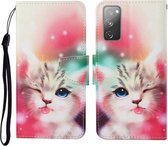 Voor Samsung Galaxy S20 FE Gekleurde Tekening Patroon Horizontale Flip Leren Case met Houder & Kaartsleuven & Portemonnee & Lanyard (Scheel Kat)