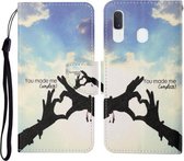 Voor Samsung Galaxy A40 Gekleurde tekening patroon Horizontale flip lederen tas met houder & kaartsleuven & portemonnee & lanyard (liefdesgebaar)