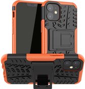 Voor iPhone 12 5.4 inch Tyre Texture Shockproof TPU + PC beschermhoes met houder (oranje)