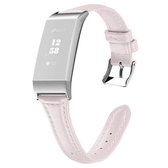 Voor Fitbit Charge 3/4 slanke stalen kop lederen band (roze)