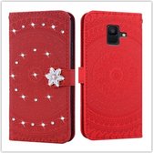 Voor Galaxy A5 2018 Pressed Printing Sticking Drill Pattern Horizontale Flip PU lederen tas met houder & kaartsleuven & portemonnee & & lanyard (rood)