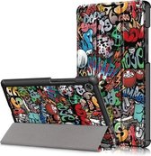 Voor Lenovo Tab M8 Gekleurd tekenpatroon Horizontale vervorming Flip lederen tas met drie-vouwbare houder (graffiti)