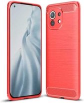 Voor Geschikt voor Xiaomi Mi 11 geborstelde textuur koolstofvezel TPU-hoes (rood)