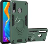 Voor Huawei P30 Lite 2 in 1 Armor Knight Series PC + TPU beschermhoes met onzichtbare houder (donkergroen)