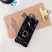 Voor iPhone 11 TPU glad marmer met ring metalen strass beugel mobiele telefoon beschermhoes (gouden jade Q1)