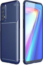 Voor Huawei Y7a / P smart 2021 koolstofvezel textuur schokbestendig TPU-hoesje (blauw)