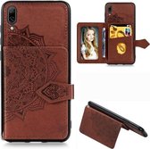 Voor Huawei Enjoy 9 Mandala Reliëf Magnetische Doek PU + TPU + PC Case met Houder & Kaartsleuven & Portemonnee & Fotolijst & Riem (Bruin)