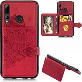 Voor Huawei Honor 9X Mandala Reliëf Magnetische Doek PU + TPU + PC Case met Houder & Kaartsleuven & Portemonnee & Fotolijst & Riem (Rood)