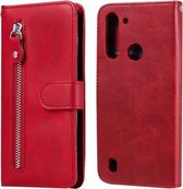 Voor Motorola Moto G8 Power Lite Mode Kalfs Textuur Rits Horizontale Flip Leren Case met Houder & Kaartsleuven & Portemonnee Functie (Rood)