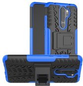 Voor Xiaomi Redmi Note 8 Pro Tyre Texture Shockproof TPU + PC beschermhoes met houder (blauw)