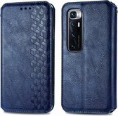 Voor Geschikt voor Xiaomi Mi 10 Ultra Cubic Grid Pressed Horizontal Flip Magnetic PU Leather Case met houder & kaartsleuven & portemonnee (blauw)