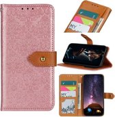 Voor LG K53 Europese Bloemen Reliëf Koperen Gesp Horizontale Flip PU Lederen Case met Houder & Kaartsleuven & Portemonnee & Fotolijst (Roze)