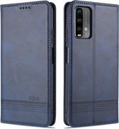 Voor Xiaomi Redmi Note 9 AZNS Magnetische Kalf Textuur Horizontale Flip Leren Case met Kaartsleuven & Houder & Portemonnee (Donkerblauw)