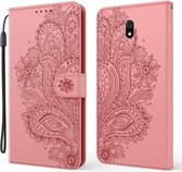 Voor Xiaomi Redmi 8 / 8A Pauw Reliëfpatroon Horizontale Flip Leren Case met Houder & Kaartsleuven & Portemonnee & Lanyard (Roze)