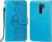Voor Xiaomi Redmi 9 Flower Vine Embossing Pattern Horizontale Flip Leather Case met Card Slot & Holder & Wallet & Lanyard (Blue)