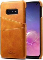 Suteni Calf Texture-beschermhoes voor Galaxy S10 E, met kaartsleuven (bruin)