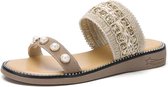 Lichtgewicht antislip Slijtvaste parelgeweven lichtgewicht sandalen voor dames (kleur: bruin, maat: 36)