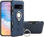 Voor Galaxy S10 2 in 1 kubus PC + TPU beschermhoes met 360 graden draaien zilveren ringhouder (marineblauw)