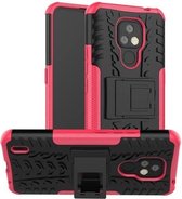Voor Motorola Moto E7 Tyre Texture Shockproof TPU + PC beschermhoes met houder (roze)