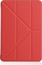 Millet-textuur PU + silicagel lederen hoes met volledige dekking voor iPad Mini 2019, met multi-opvouwbare houder (rood)