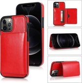 Schokbestendige PU + TPU beschermhoes met kaartsleuven en houder voor iPhone 12/12 Pro (rood)