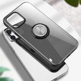 Voor iPhone 12 mini transparante TPU beschermhoes met metalen ringhouder (zwart)