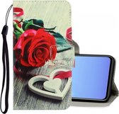 Voor Vivo V19 3D Gekleurde Tekening Horizontale Flip PU Leren Case met Houder & Kaartsleuven & Portemonnee (Rode Roos)